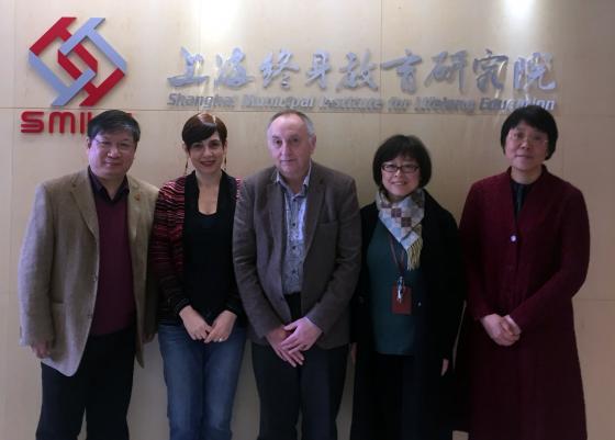 From left Professor Wei Ping Shi, Director of Institute of Vocational and Adult Education, East China Normal University, Professor Roberta Piazza, Associate Director of PASCAL, University of Catania, Professor Jian Huang, Head of SMILE, East China Normal University and Professor We Meihua, Director of the Organisation Department and the United Front Department of the Party Committee of Shanghai Dianji University