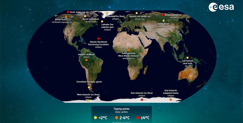 ESA global map showing Earth system tipping points